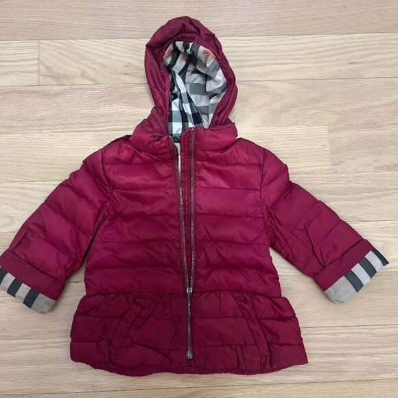Burberry girls down jacket with zippered hood